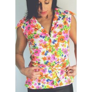 Vintage 1970s Floral Print Sleeveless Top